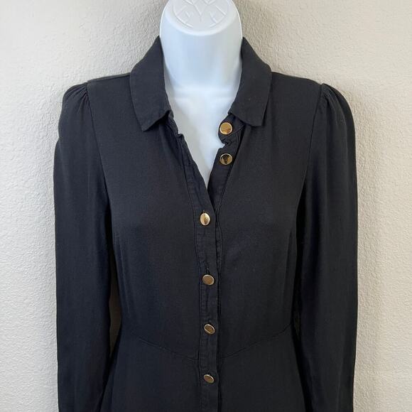 Reformation Hugh Black Mini Dress Women's 4 Button Down Front Long Sleeves - Picture 3 of 6